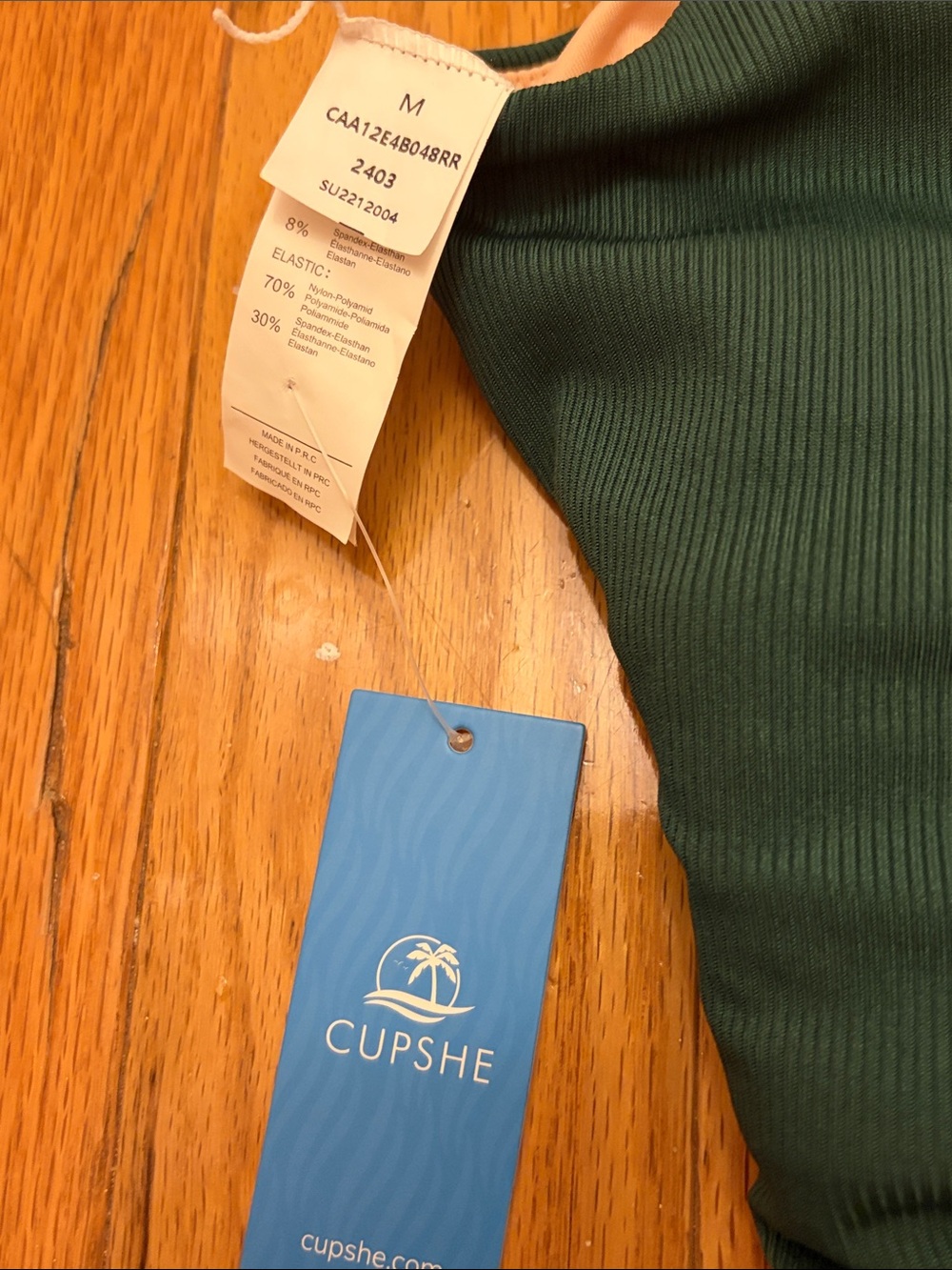 Cupshe Forest Green One-Piece Swimsuit with Mesh Waist Size Medium - Picture 4 of 4